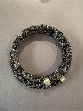Swarovski Black Crystal Wrap Bracelet with Silver Accents